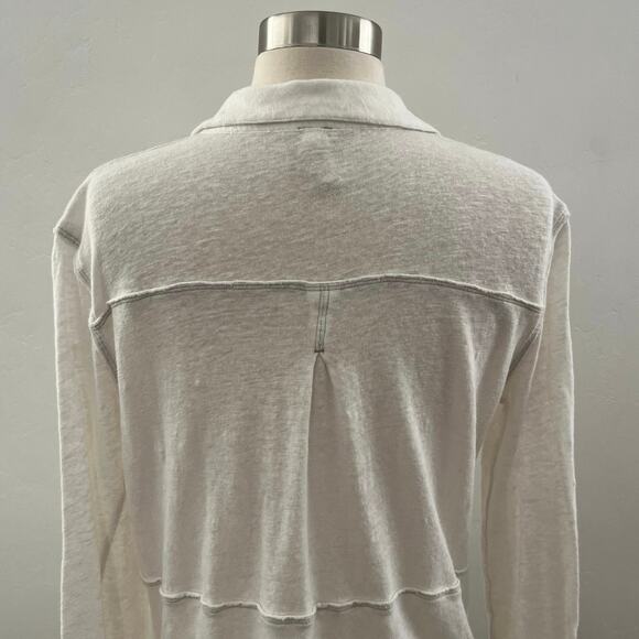 Free People We the Free Caroline Contrast Stitch Slub Shirt Linen Large White - Picture 11 of 11